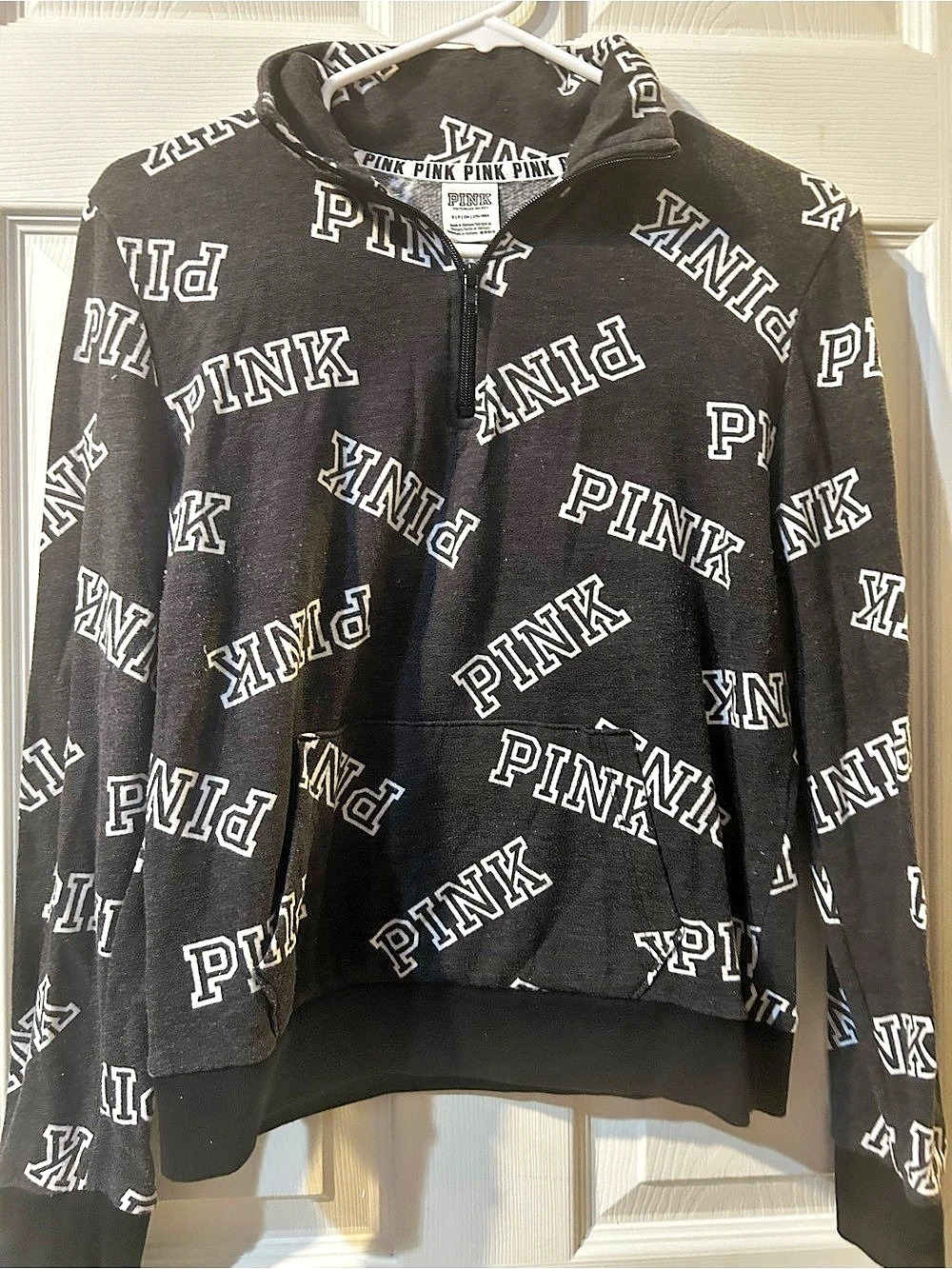 PINK Logo Zip Hoodie Black & White Size Small Like New